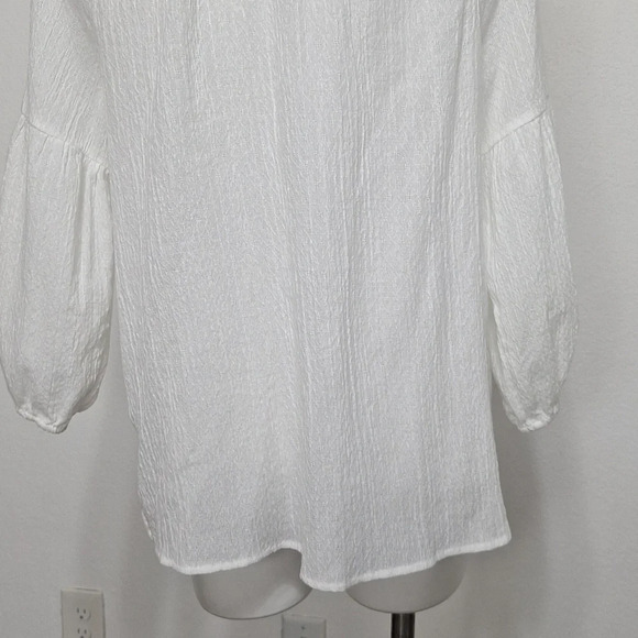 Ruby Rd Bohemian Embroidered Tassel Tie Balloon Sleeve Peasant Boho Hippie Top M - Picture 12 of 13